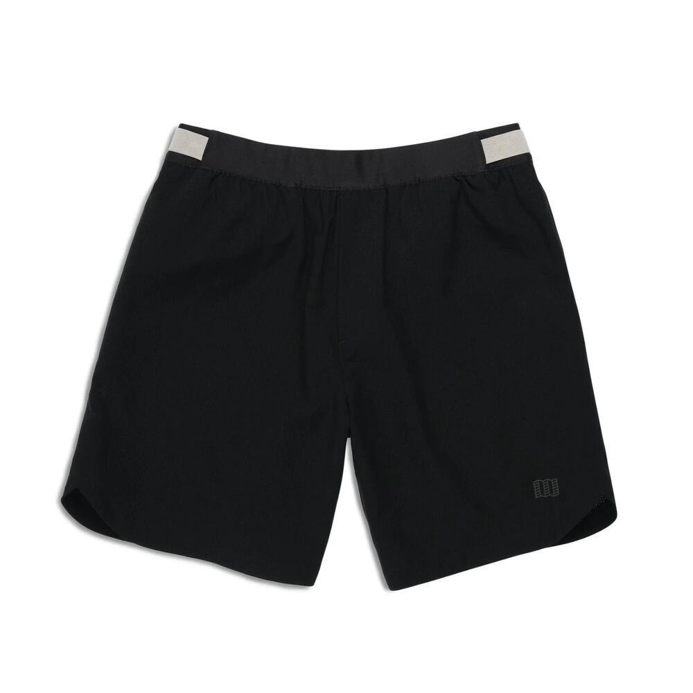 TOPO Designs Men's Global Trek 7" Shorts Black Lined Elastic Waist Drawstring